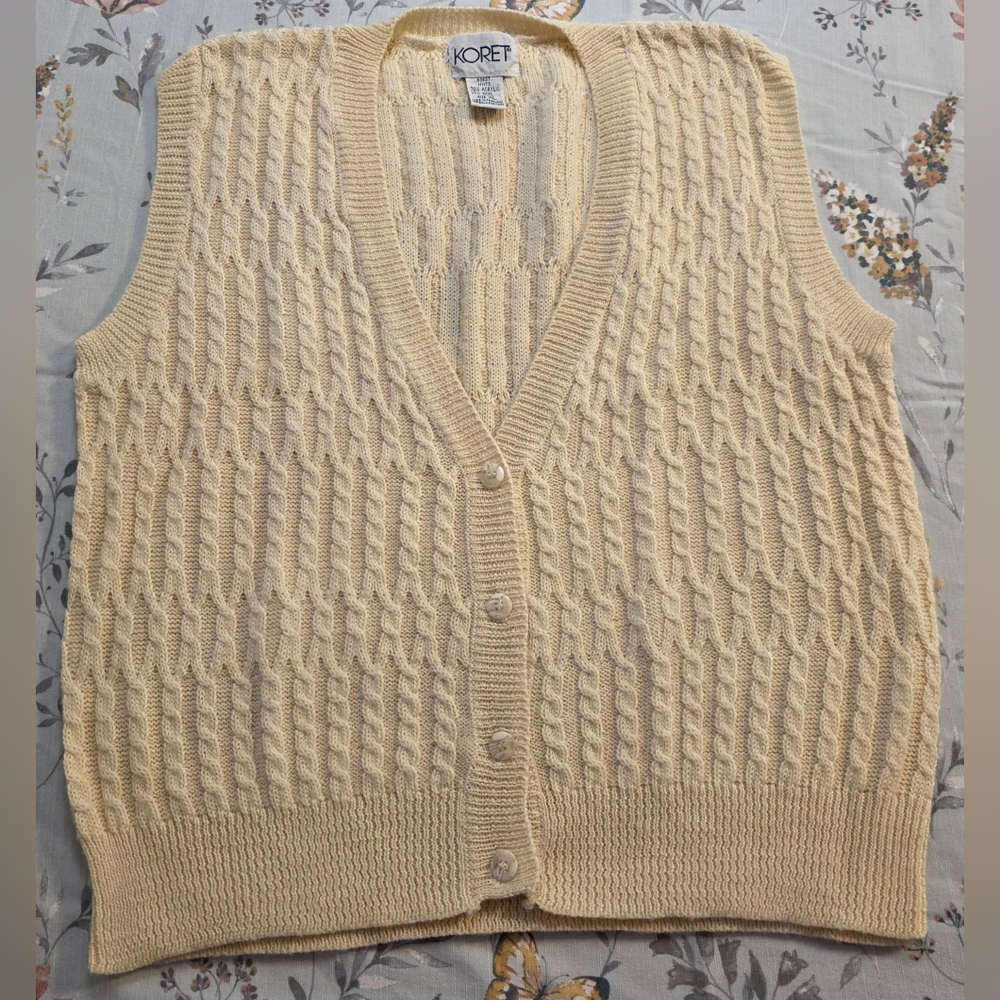 Vintage Koret Cable Knit Sweater Vest XL Cream Wool Blend Grandpa Core